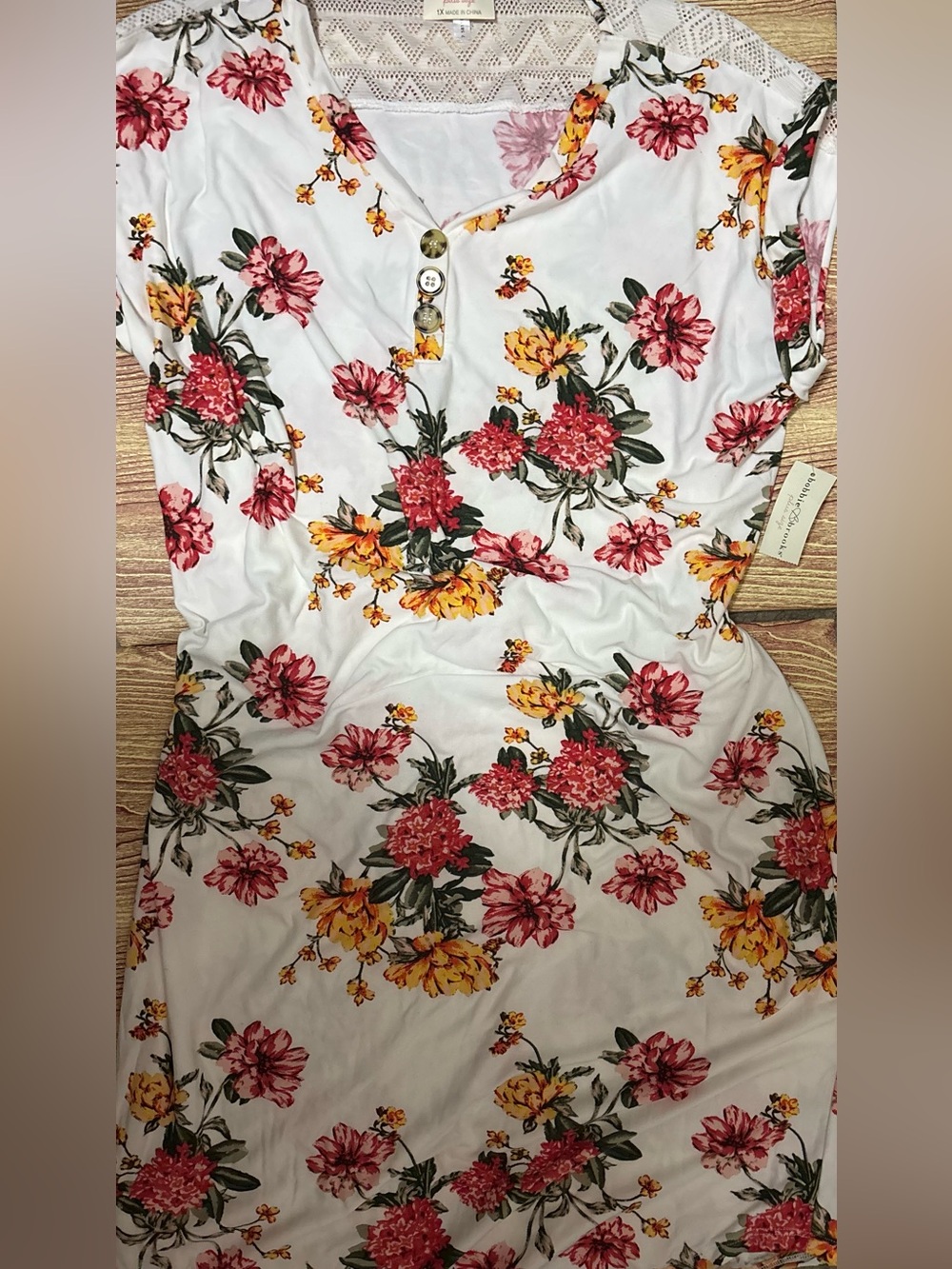 Bobbie Brooks White Tunic with Pink & Yellow Floral Print